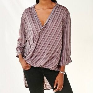 Silence + Noise Windowpane Surplice Tunic Top